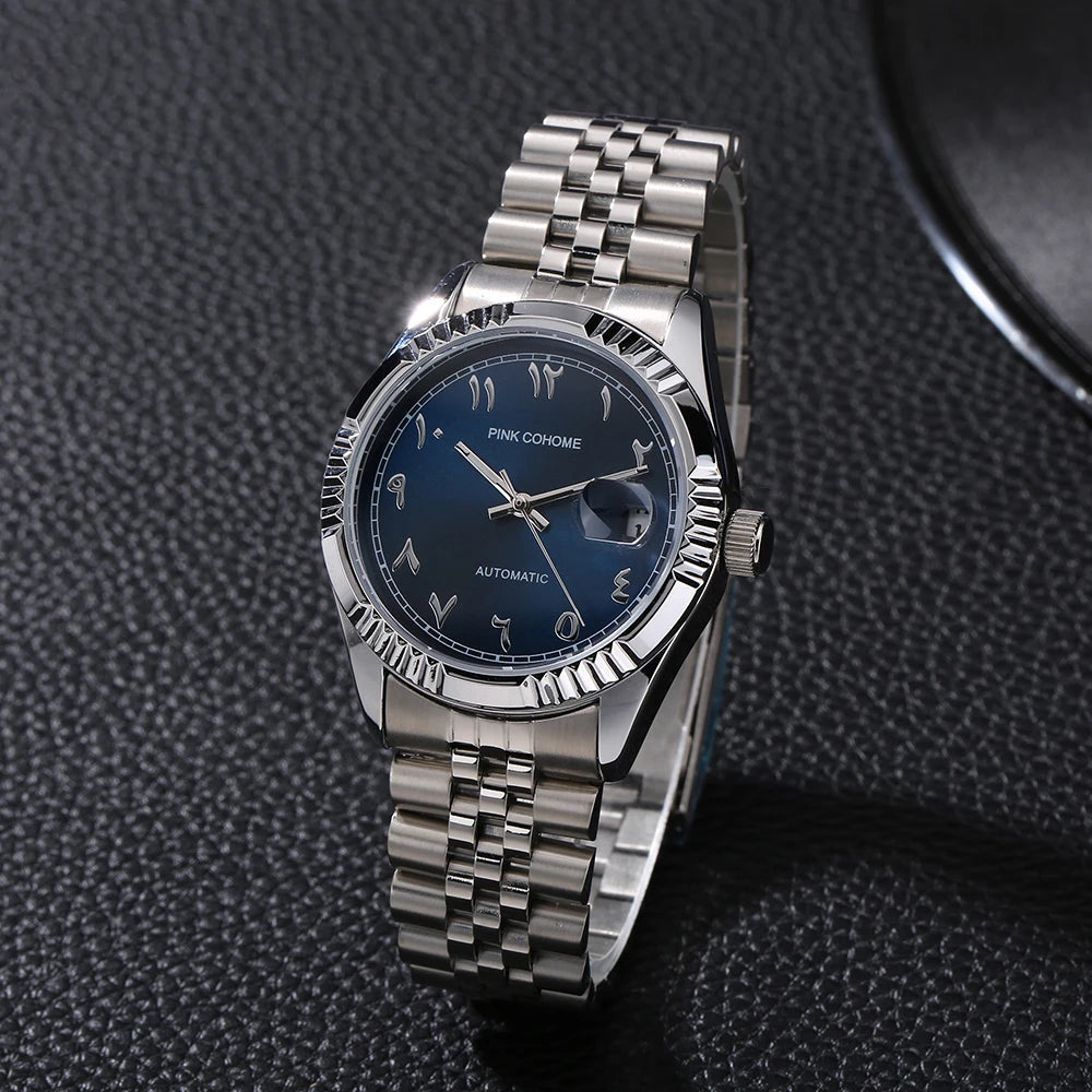 Dubai Watches Automatic Arabic Numbers Muslim Wristwatch Stainless Steel Waterproof Mechanical Erkek Kol Saati Reloj árabe