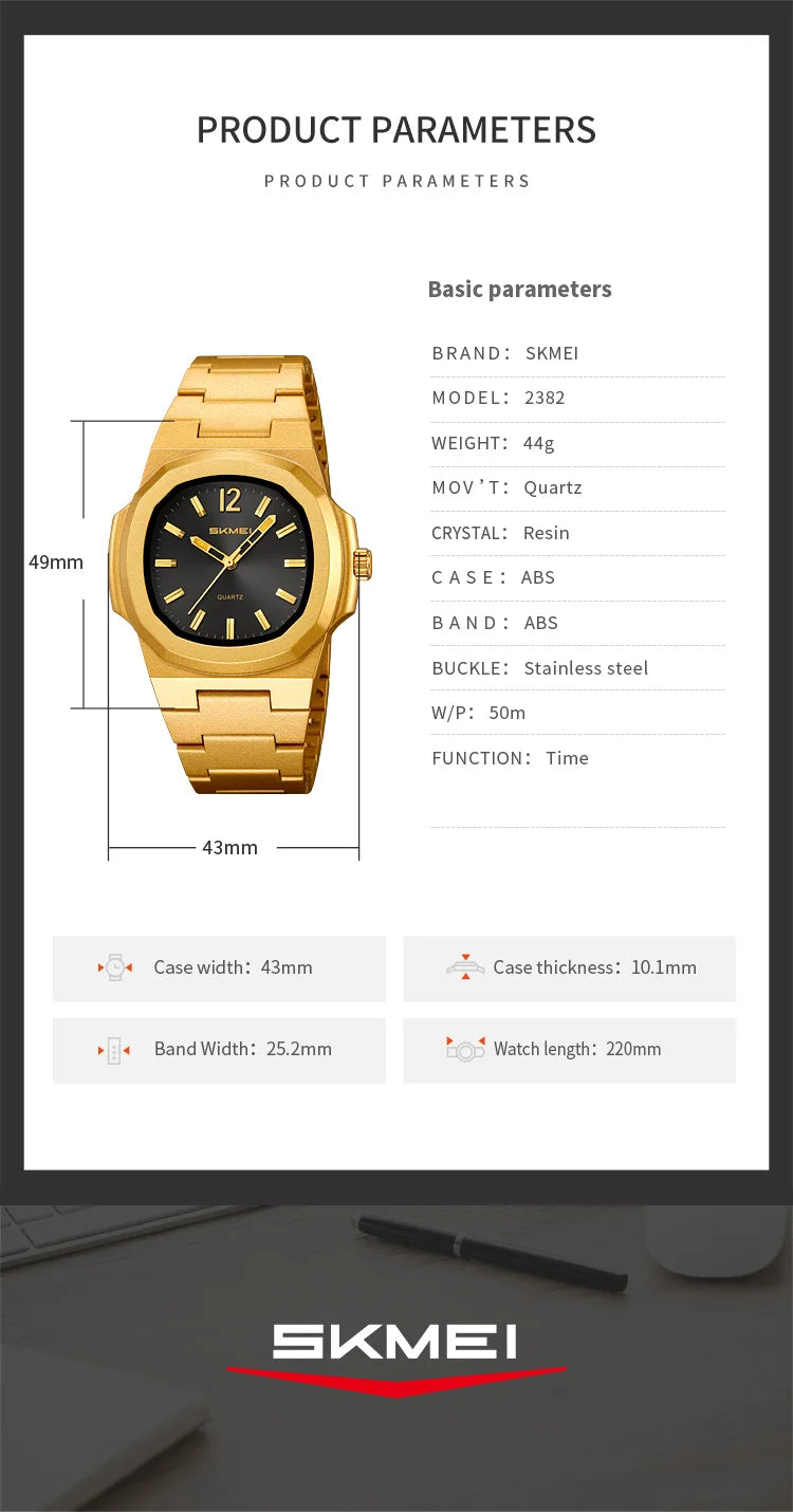 This elegant timepiece offers a sophisticated aesthetic, perfect for any occasion. Its analog display provides a classic and timeless look. Furthermore, the 50M water resistance ensures durability and practicality for everyday wear. The simple yet refined