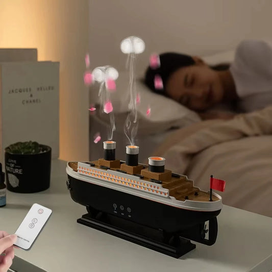 Titanic Ship Model Air Humidifier Remote Control Home 250ml Essential Oil Jellyfish Smoke Ring Spray Aroma Diffuser Humidifiers