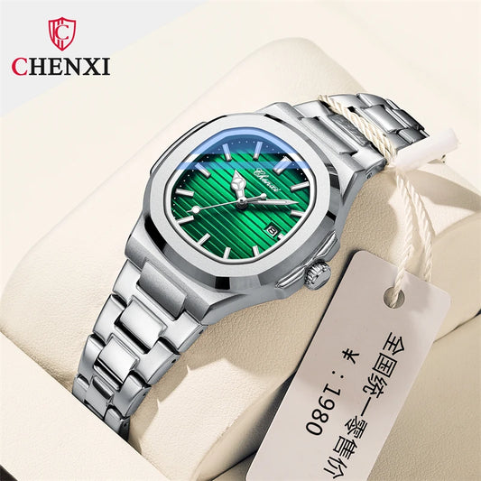 Introducing the CHENXI 8222, a stylish and functional quartz watch designed for couples. This timepiece features water resistance, a luminous night light, and a date display, all encased in a durable stainless steel strap. It's an ideal accessory for both