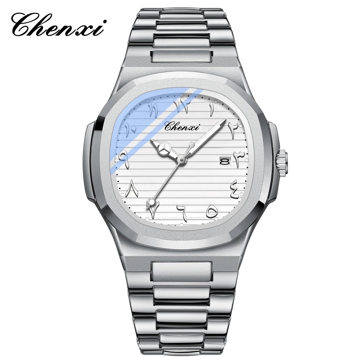 Eastern Arabic Numerals Dial Men's Fashion Watch with Original Date Quartz Movement, Classic Business Waterproof Men's Wristwatch.