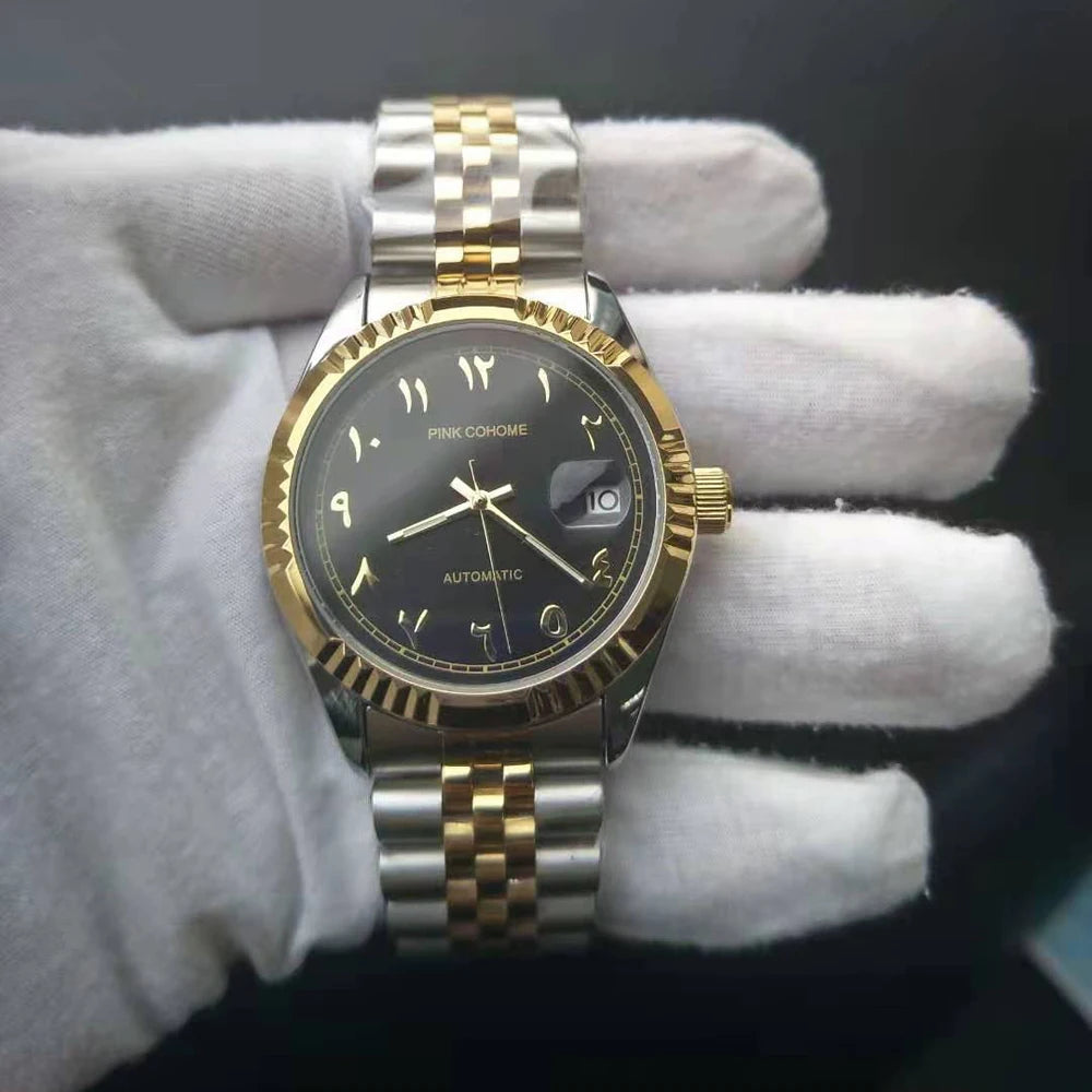 Dubai Watches Automatic Arabic Numbers Muslim Wristwatch Stainless Steel Waterproof Mechanical Erkek Kol Saati Reloj árabe