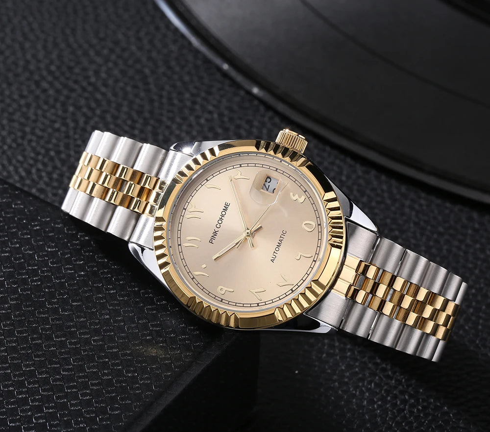 Dubai Watches Automatic Arabic Numbers Muslim Wristwatch Stainless Steel Waterproof Mechanical Erkek Kol Saati Reloj árabe