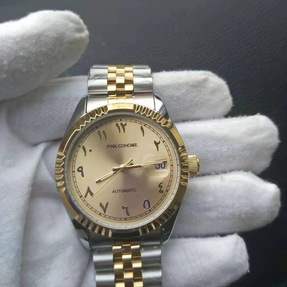 Dubai Watches Automatic Arabic Numbers Muslim Wristwatch Stainless Steel Waterproof Mechanical Erkek Kol Saati Reloj árabe