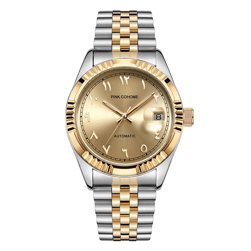 Dubai Watches Automatic Arabic Numbers Muslim Wristwatch Stainless Steel Waterproof Mechanical Erkek Kol Saati Reloj árabe