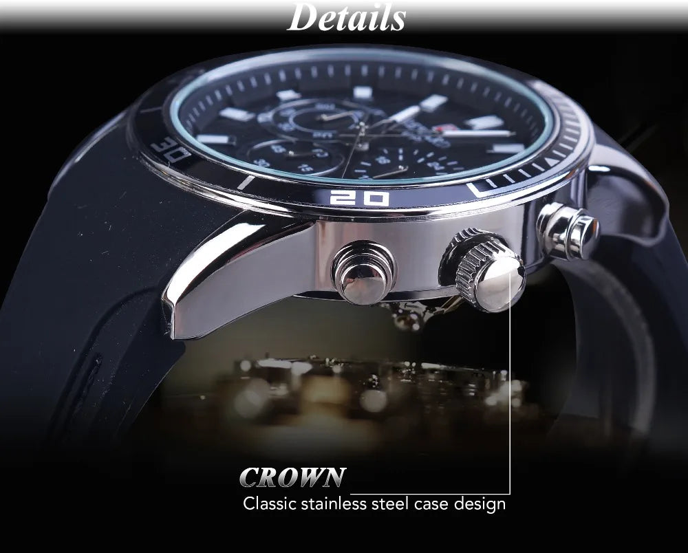 Reward Top Luxury Brand Waterproof Sport Chronograph Quartz Watch Black Date Mens Watches Luminous Hand Silicone Band Wristwatch