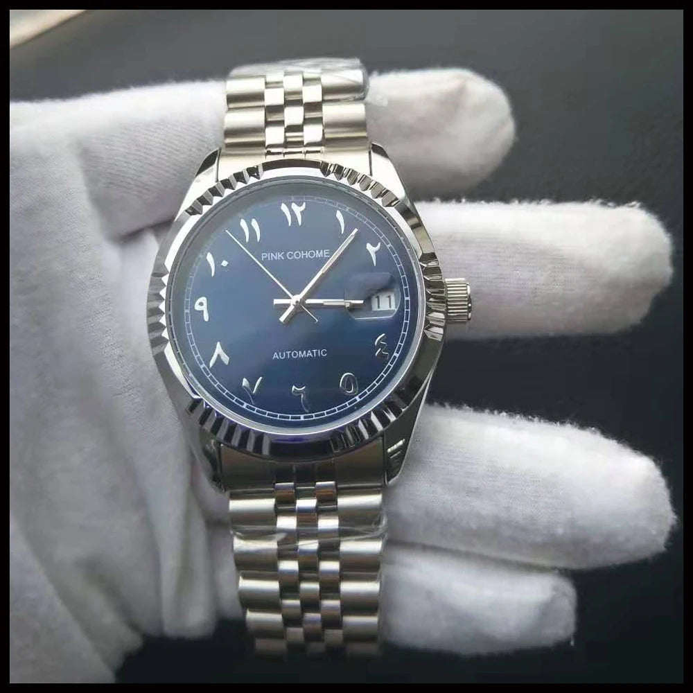Dubai Watches Automatic Arabic Numbers Muslim Wristwatch Stainless Steel Waterproof Mechanical Erkek Kol Saati Reloj árabe