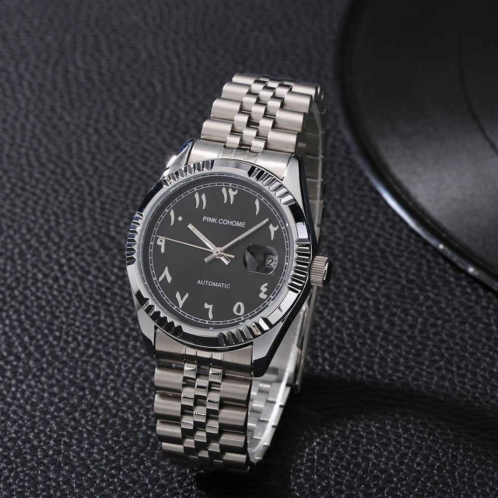 Dubai Watches Automatic Arabic Numbers Muslim Wristwatch Stainless Steel Waterproof Mechanical Erkek Kol Saati Reloj árabe