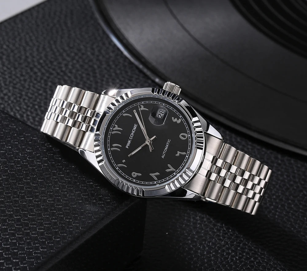 Dubai Watches Automatic Arabic Numbers Muslim Wristwatch Stainless Steel Waterproof Mechanical Erkek Kol Saati Reloj árabe