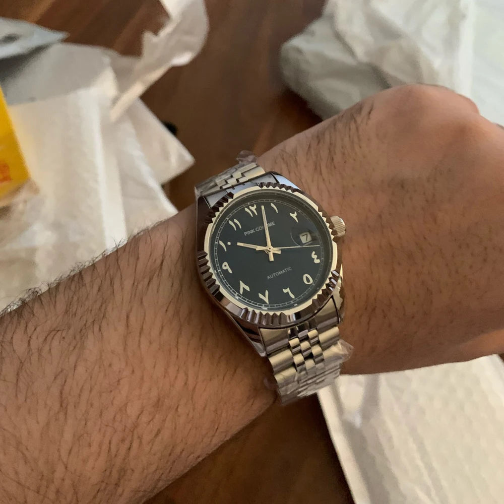 Dubai Watches Automatic Arabic Numbers Muslim Wristwatch Stainless Steel Waterproof Mechanical Erkek Kol Saati Reloj árabe