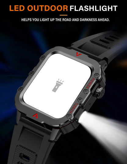 LAXASFIT Men's Sports Smart Watch: 1.71" Screen, Blood Oxygen, Bluetooth Calling, Multi-Sport, LED Flashlight, Outdoor Smart Watch.