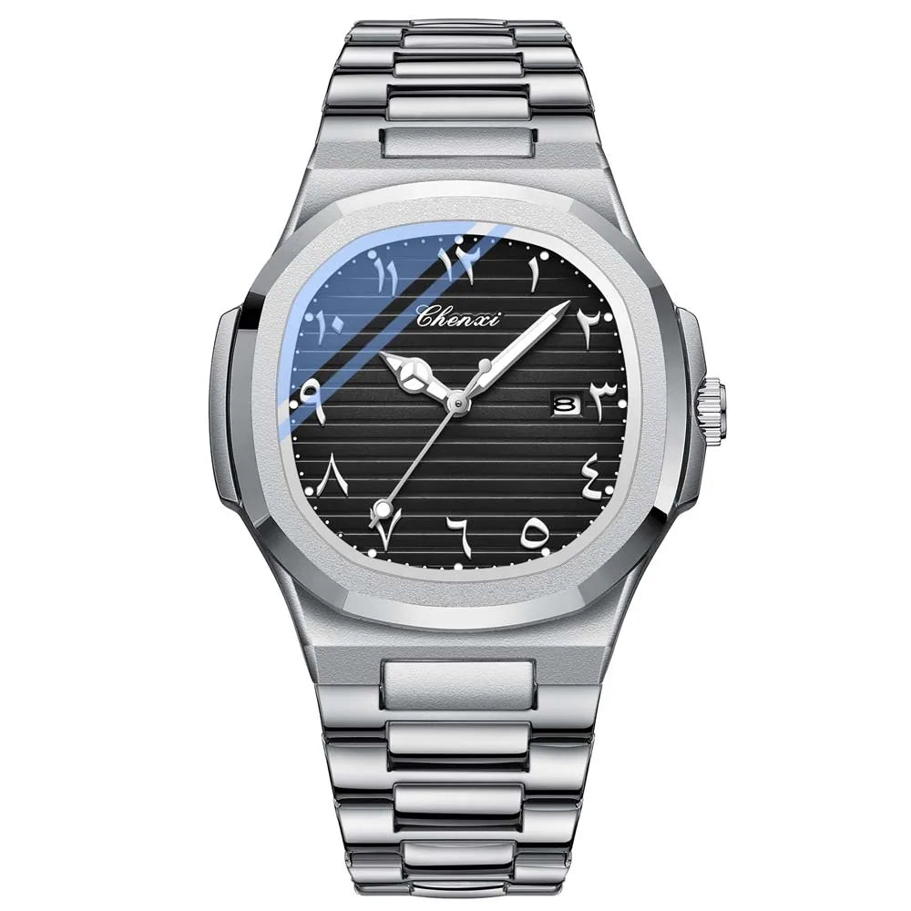 Introducing the CHENXI Executive Men's Timepiece, a sophisticated and water-resistant wristwatch featuring Eastern Arabic numerals, designed to elevate any professional ensemble and serve as an exceptional gift.