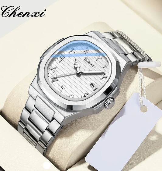 Eastern Arabic Numerals Dial Men's Fashion Watch with Original Date Quartz Movement, Classic Business Waterproof Men's Wristwatch.