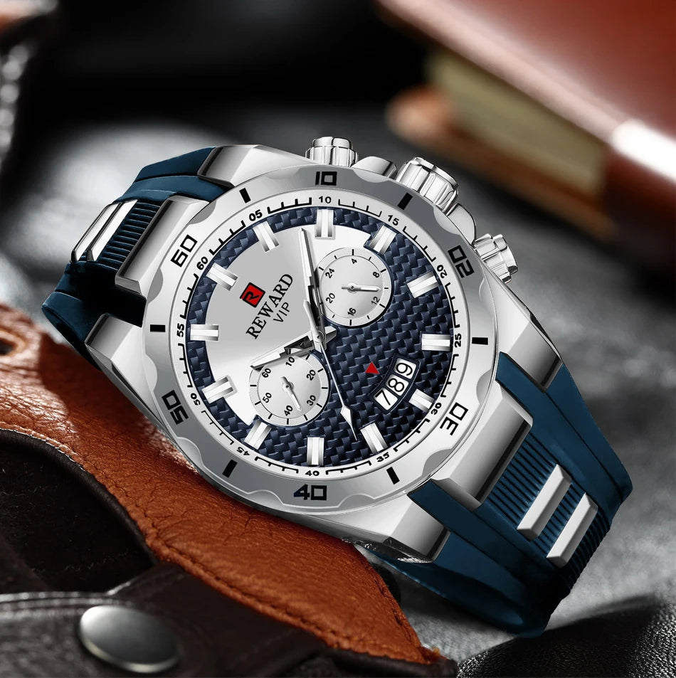 REWARD 83006 Fashion Large Dial Watch Men's Top Brand Luxury Chronograph Calendar Silicone Sports Quartz Watches for Man Reloj