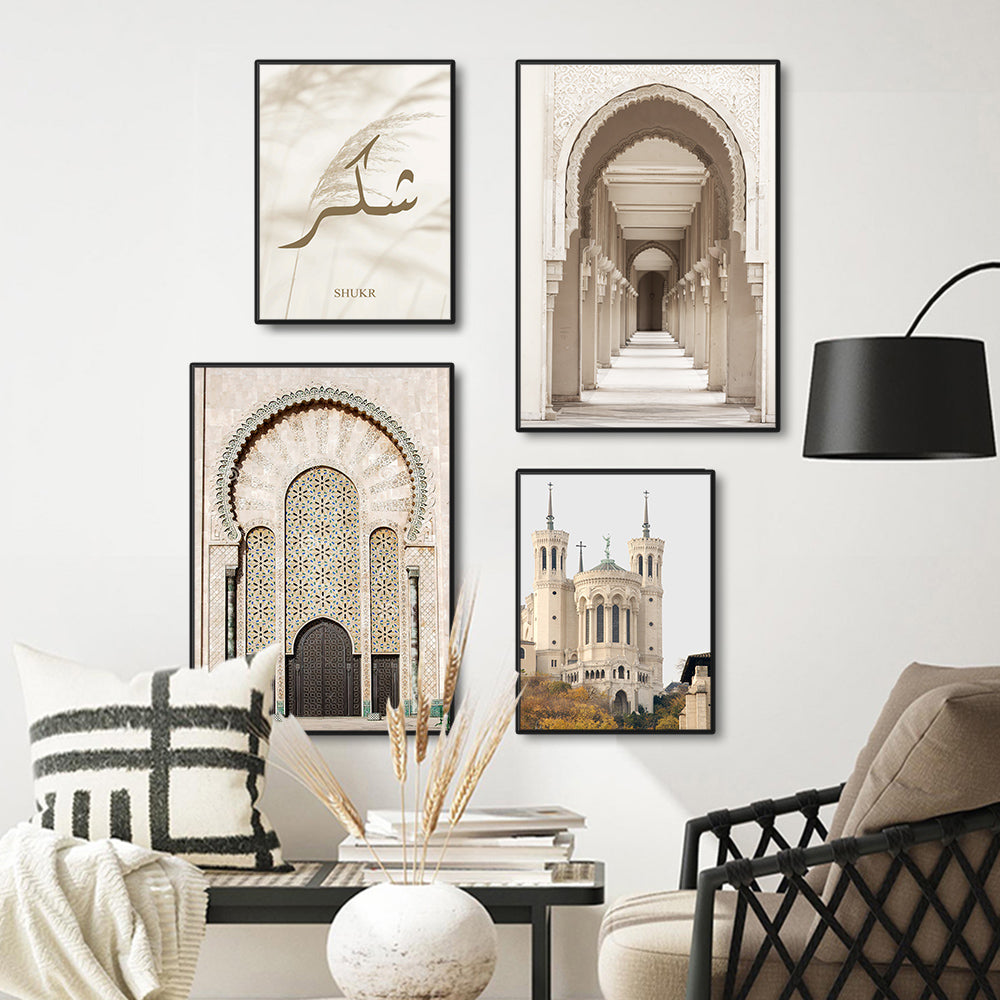 Islamic Beige Landscape Art Poster Prints Mosque Morocco Wall Canvas Painting Bohemia Picture for Living Room Home Decoration