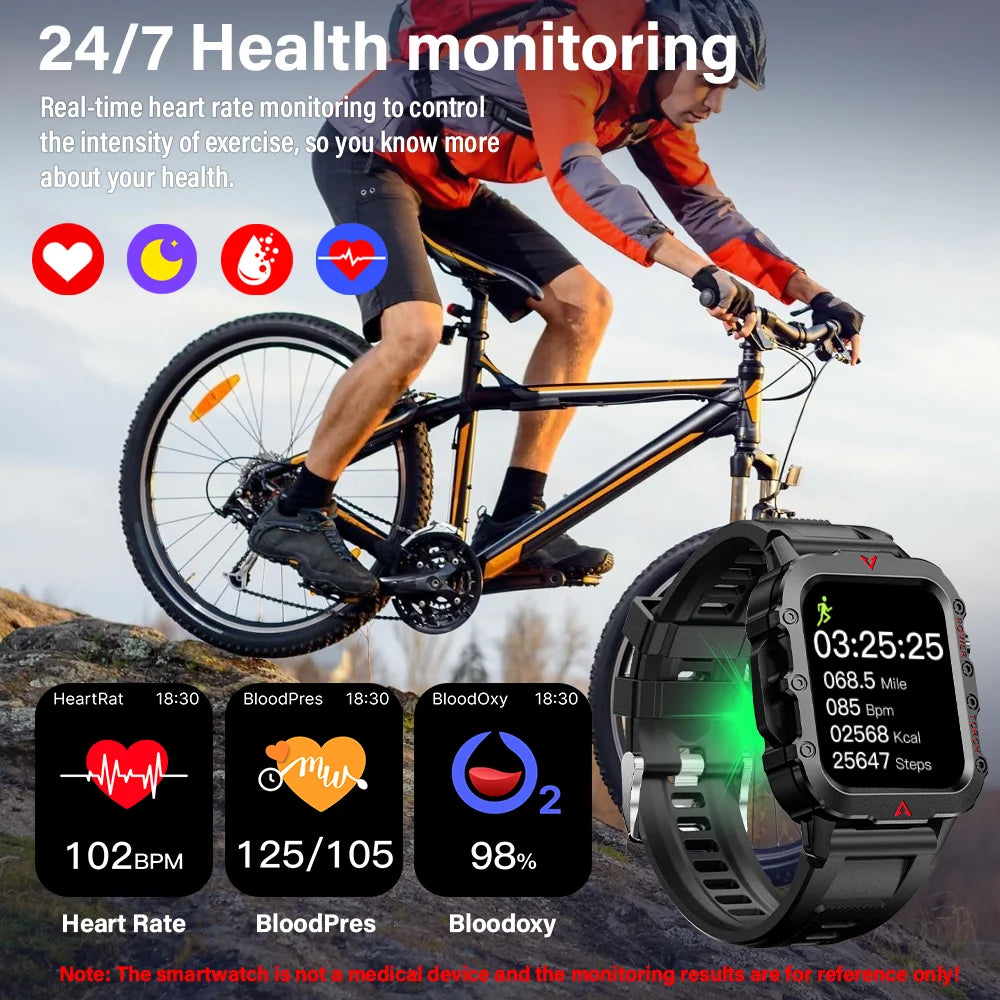 LAXASFIT Men's Sports Smart Watch: 1.71" Screen, Blood Oxygen, Bluetooth Calling, Multi-Sport, LED Flashlight, Outdoor Smart Watch.