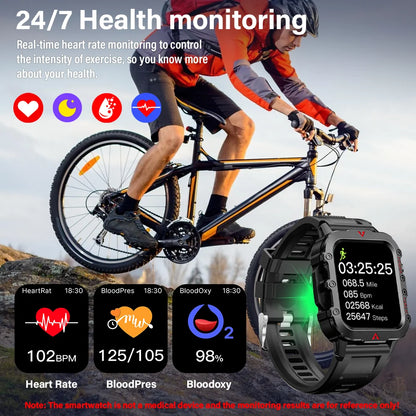 LAXASFIT Men's Sports Smart Watch: 1.71" Screen, Blood Oxygen, Bluetooth Calling, Multi-Sport, LED Flashlight, Outdoor Smart Watch.