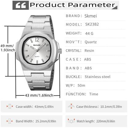 This elegant timepiece offers a sophisticated aesthetic, perfect for any occasion. Its analog display provides a classic and timeless look. Furthermore, the 50M water resistance ensures durability and practicality for everyday wear. The simple yet refined