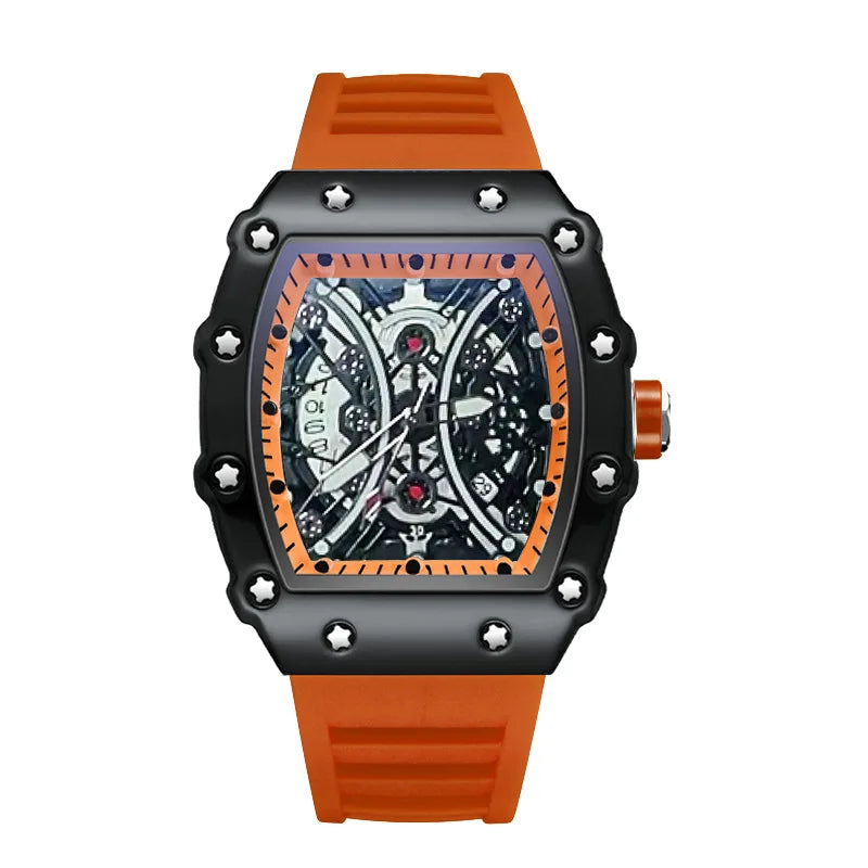 Introducing the L146 Men's Sports Watch, a sophisticated timepiece featuring a distinctive wine barrel dial, luminous display, and integrated calendar function, designed for the discerning individual seeking both luxury and practicality.