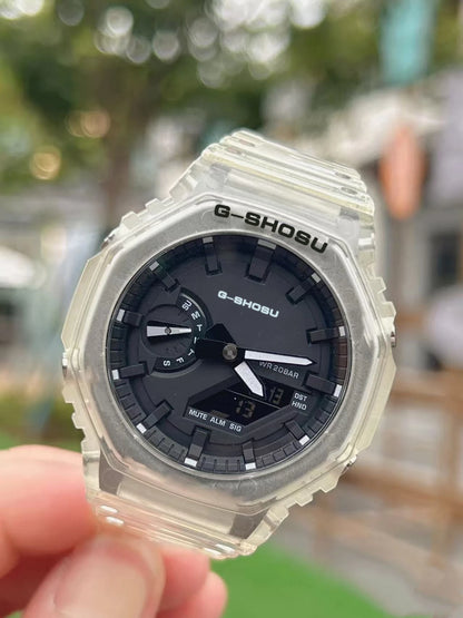 Green Black Sport Unisex Watch, Full Function, World Time, LED Dual Display, Rubber Strap, Oak Luminous.