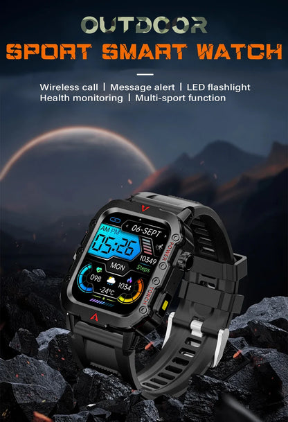 LAXASFIT Men's Sports Smart Watch: 1.71" Screen, Blood Oxygen, Bluetooth Calling, Multi-Sport, LED Flashlight, Outdoor Smart Watch.