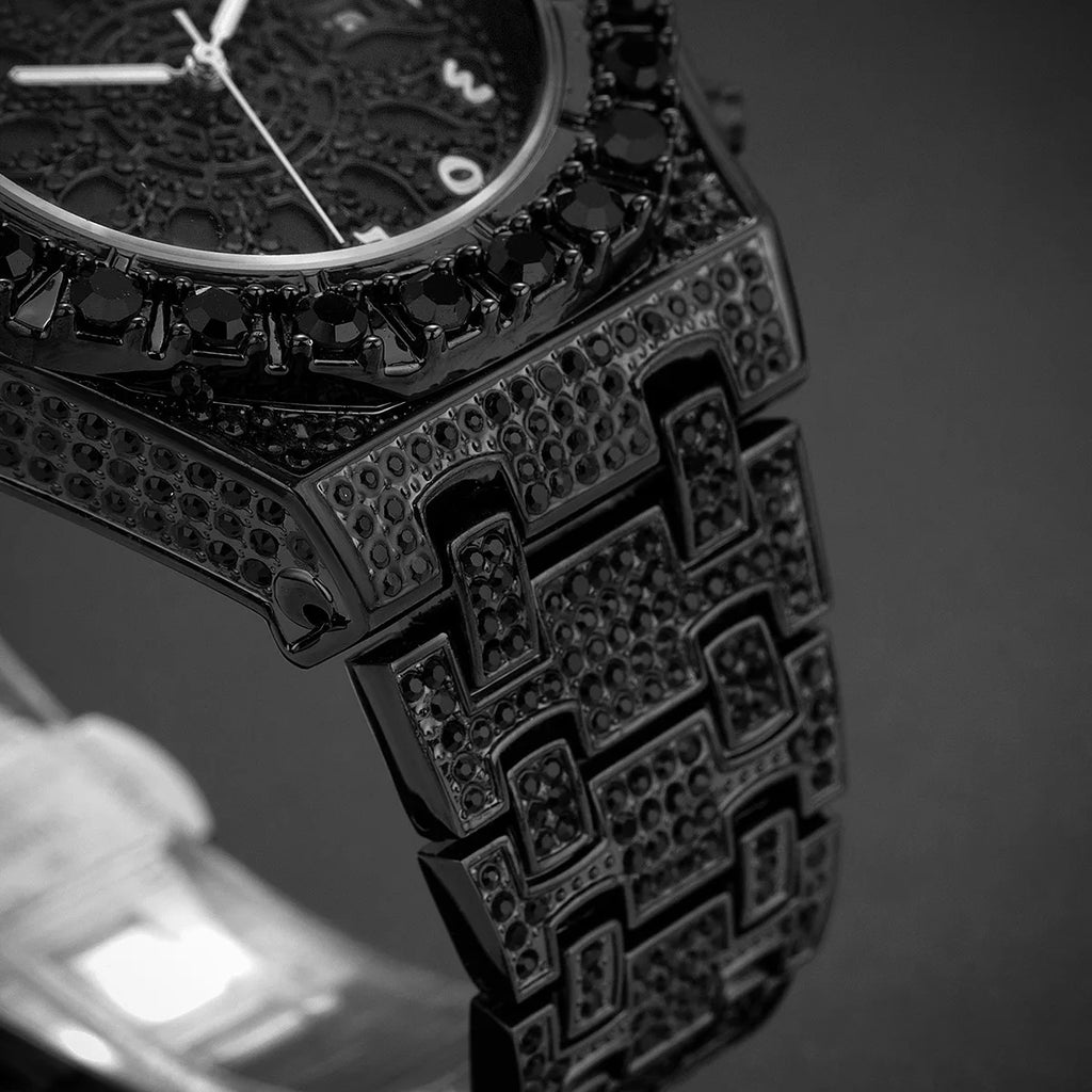 UNIGUET Black Iced Watch For Men Lxuxry Stainless Steel Quartz Watches Cool Hip Hop Diamond Bling Wrist Watch Man