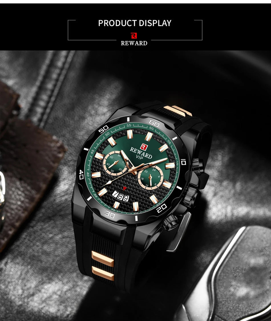 REWARD 83006 Fashion Large Dial Watch Men's Top Brand Luxury Chronograph Calendar Silicone Sports Quartz Watches for Man Reloj