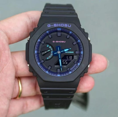 Green Black Sport Unisex Watch, Full Function, World Time, LED Dual Display, Rubber Strap, Oak Luminous.