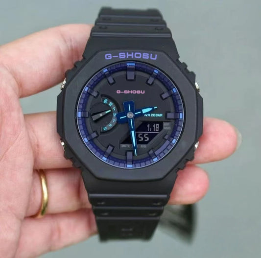 Green Black Sport Unisex Watch, Full Function, World Time, LED Dual Display, Rubber Strap, Oak Luminous.