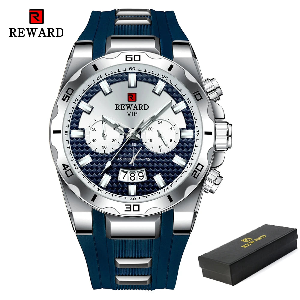 REWARD 83006 Fashion Large Dial Watch Men's Top Brand Luxury Chronograph Calendar Silicone Sports Quartz Watches for Man Reloj