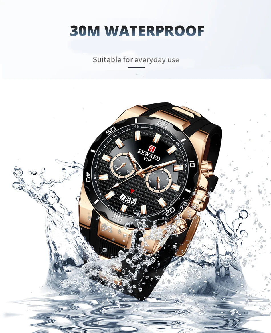 REWARD 83006 Fashion Large Dial Watch Men's Top Brand Luxury Chronograph Calendar Silicone Sports Quartz Watches for Man Reloj