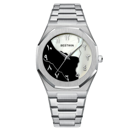 BESTWIN Men's Fashion Watch: Creative Dial, Gold-Plated Casing, Business-Oriented.