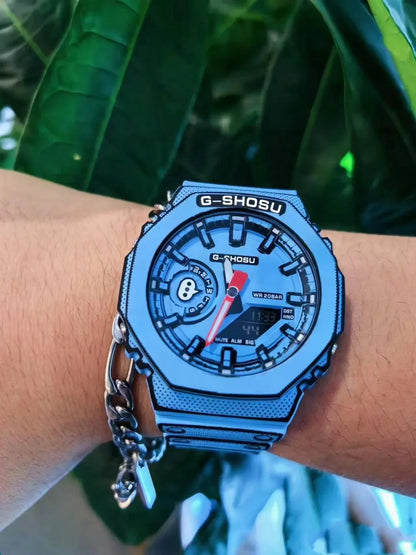 Green Black Sport Unisex Watch, Full Function, World Time, LED Dual Display, Rubber Strap, Oak Luminous.