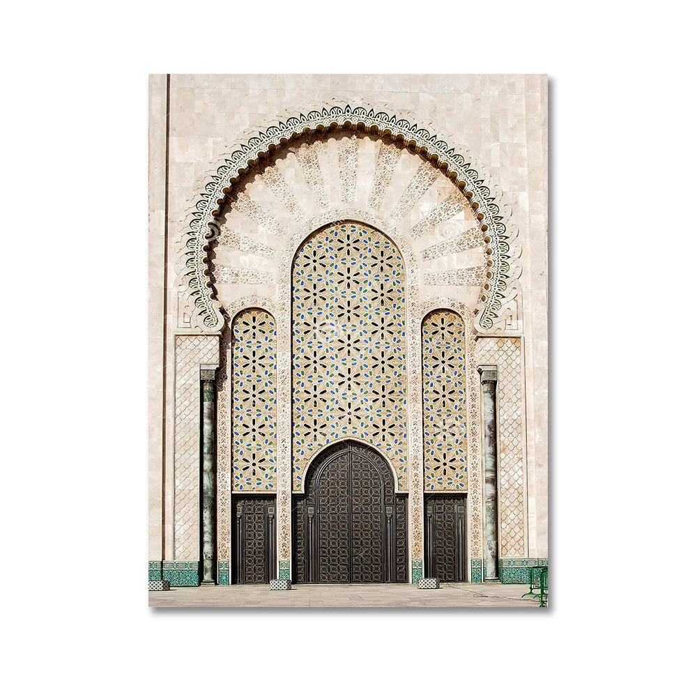 Islamic Beige Landscape Art Poster Prints Mosque Morocco Wall Canvas Painting Bohemia Picture for Living Room Home Decoration