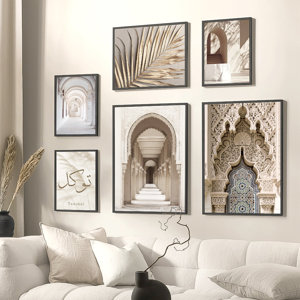 Islamic Beige Landscape Art Poster Prints Mosque Morocco Wall Canvas Painting Bohemia Picture for Living Room Home Decoration