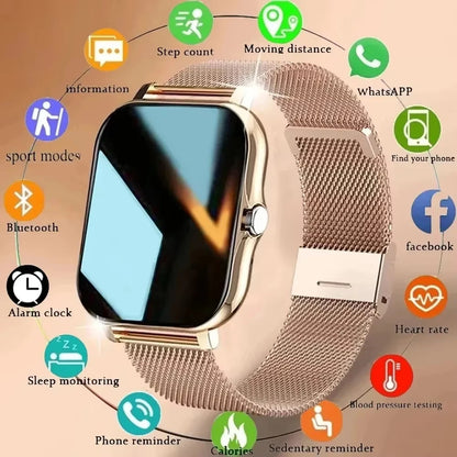 Introducing the LAXASFIT Smart Watch, featuring Bluetooth call functionality, a full touch screen display, heart rate monitoring, and comprehensive sports and fitness tracking. This sophisticated device is an ideal gift for both men and women.