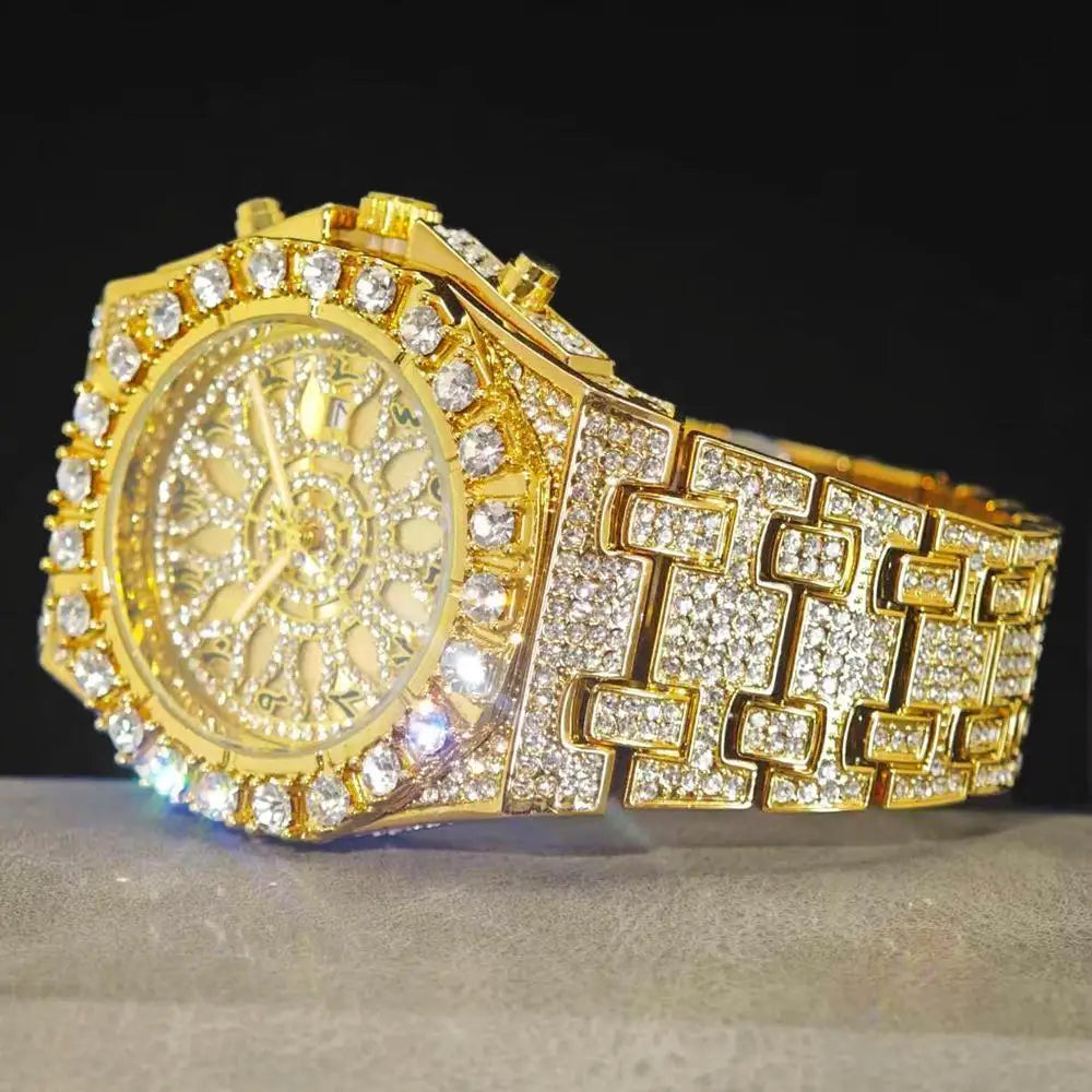 UNIGUET Black Iced Watch For Men Lxuxry Stainless Steel Quartz Watches Cool Hip Hop Diamond Bling Wrist Watch Man