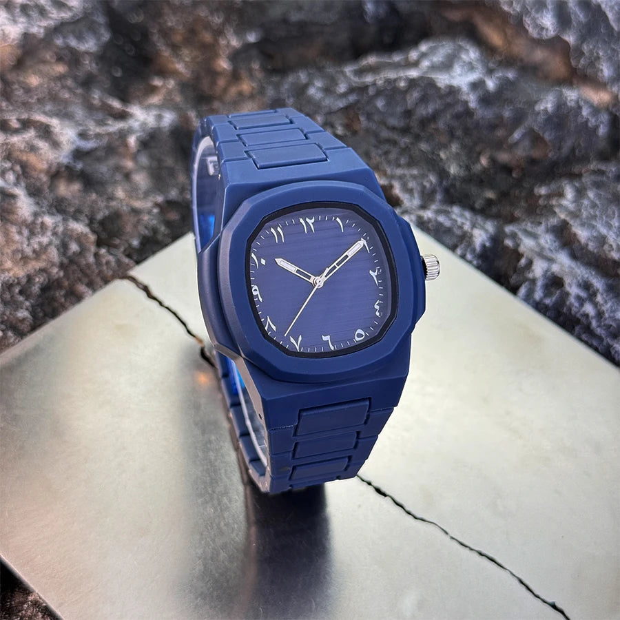 Men's Classic Quartz Watch Smooth Plastic Particle Bracelet Arabic Numerals Dial Business Casual Style Removal Tool Included