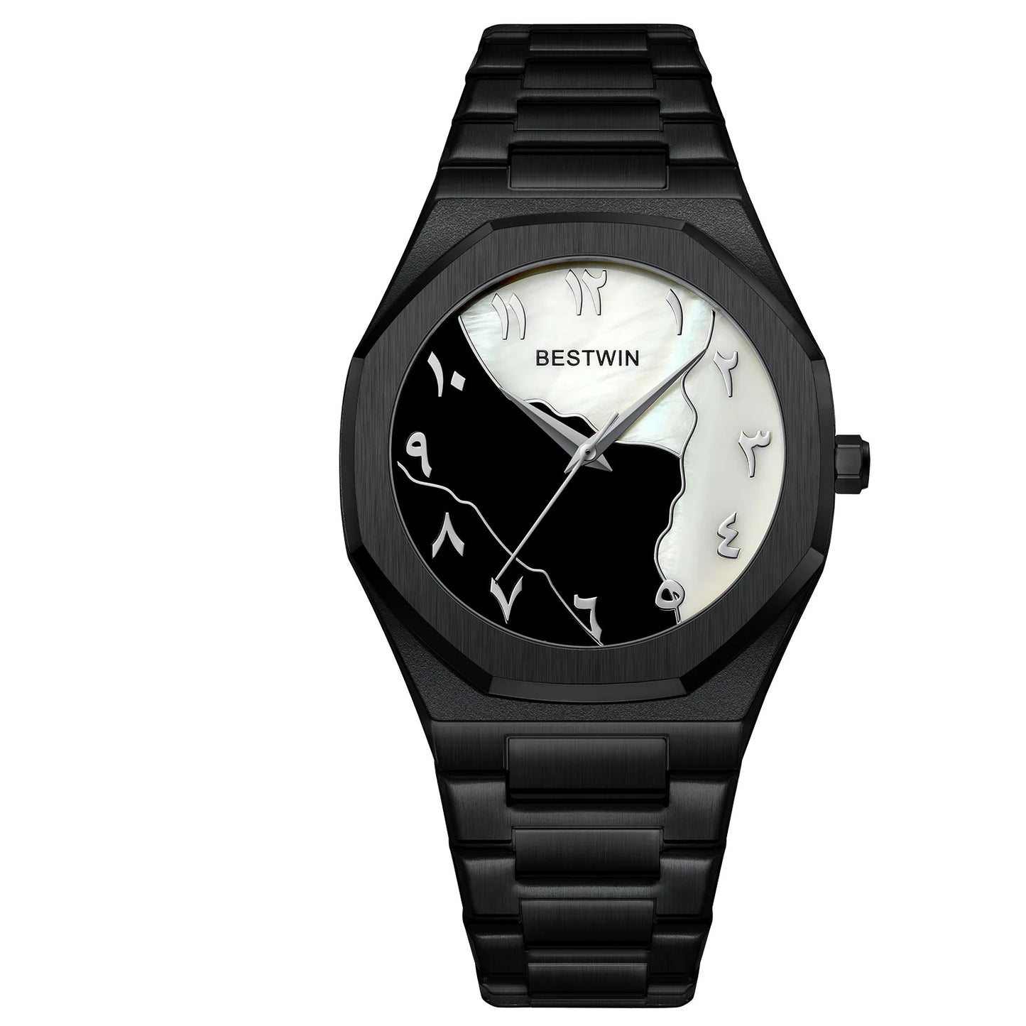 BESTWIN Men's Fashion Watch: Creative Dial, Gold-Plated Casing, Business-Oriented.