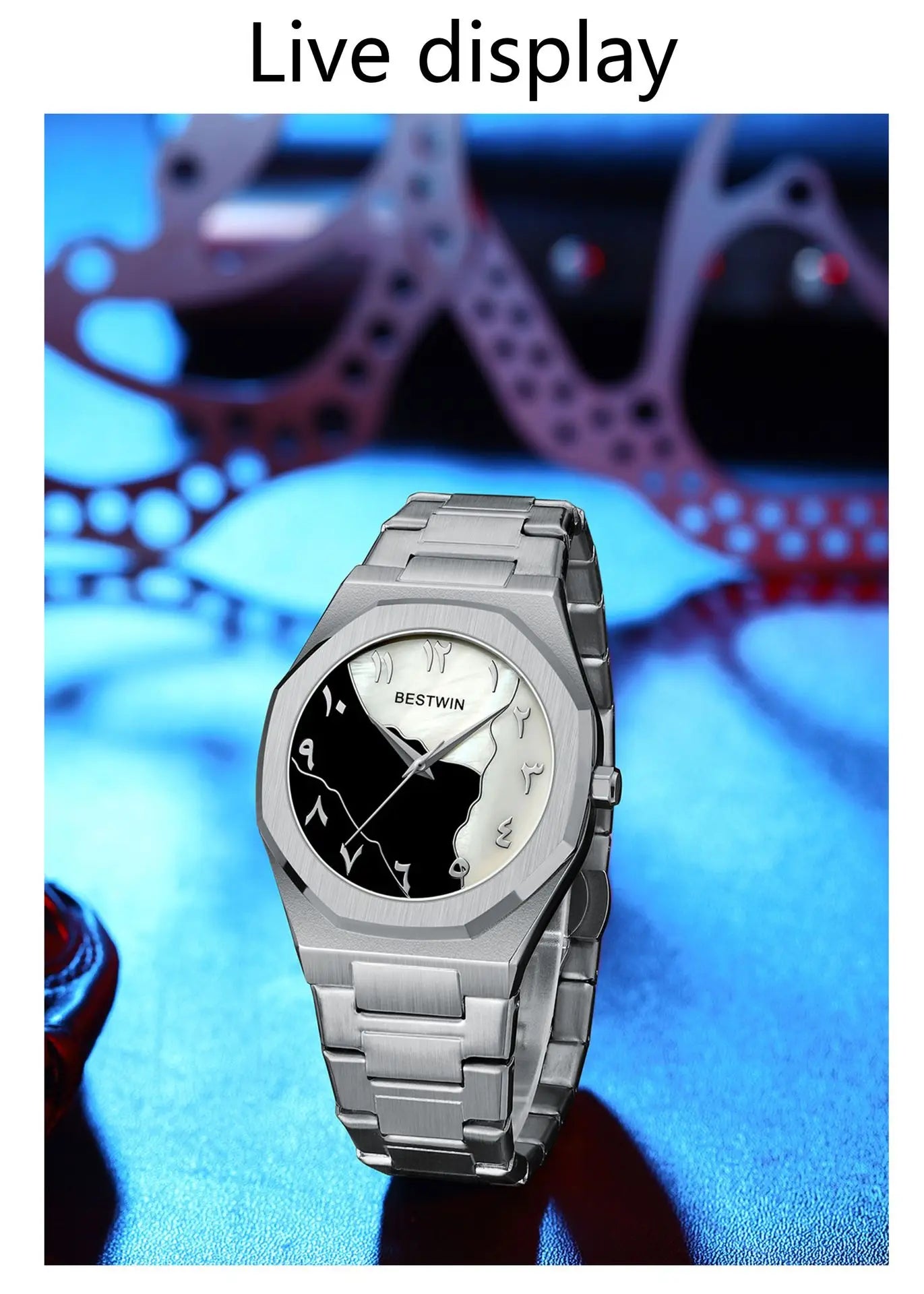 BESTWIN Men's Fashion Watch: Creative Dial, Gold-Plated Casing, Business-Oriented.