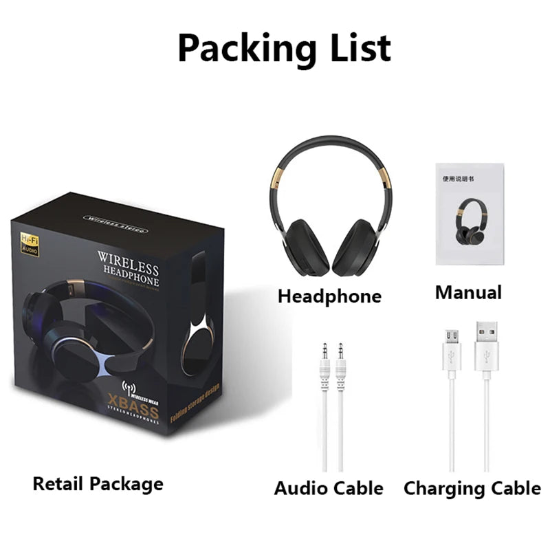 07S Wireless Headphones Foldable Adjustable Stereo Gaming Earphone Bluetooth+TF Play+3.5mm AUX 3 Modes HIFI Heavy Bass Headsets