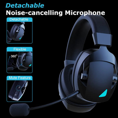 Gaming Headset with Detachable Noise-Canceling Microphone, Featuring 2.4G Bluetooth, USB, and 3.5mm Wired Connectivity Across Three Modes for Multi-Device Compatibility.