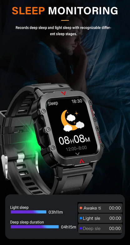 LAXASFIT Men's Sports Smart Watch: 1.71" Screen, Blood Oxygen, Bluetooth Calling, Multi-Sport, LED Flashlight, Outdoor Smart Watch.