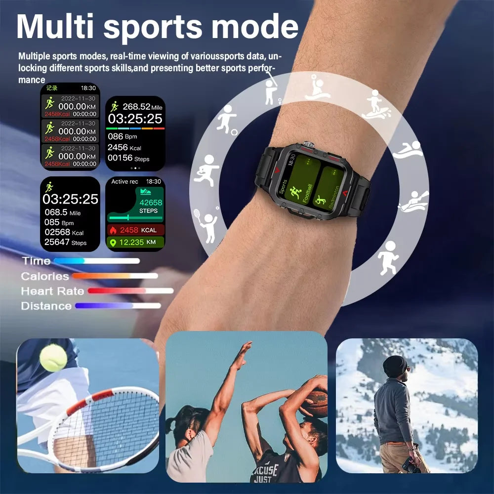 LAXASFIT Men's Sports Smart Watch: 1.71" Screen, Blood Oxygen, Bluetooth Calling, Multi-Sport, LED Flashlight, Outdoor Smart Watch.
