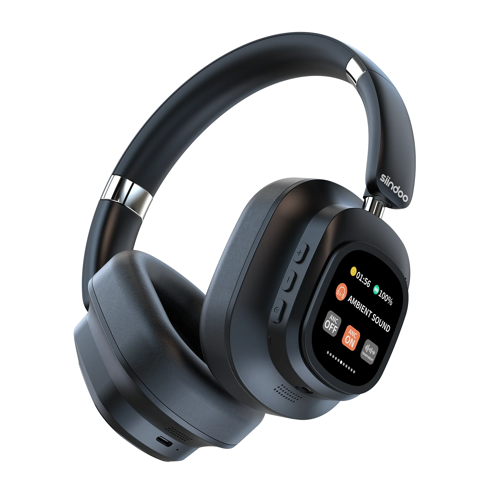 Siindoo JH-ANC930Plus Hybrid Wireless Headphone, Active Noise Cancelling Headphones With Multi Magnetic Touch Control LED Screen