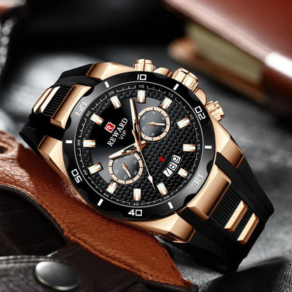 REWARD 83006 Fashion Large Dial Watch Men's Top Brand Luxury Chronograph Calendar Silicone Sports Quartz Watches for Man Reloj