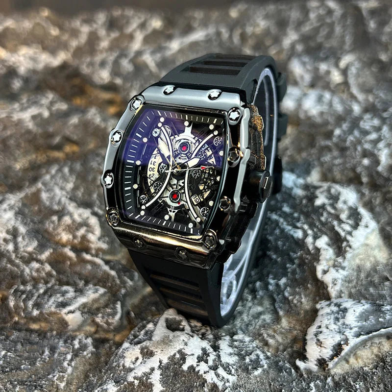 Introducing the L146 Men's Sports Watch, a sophisticated timepiece featuring a distinctive wine barrel dial, luminous display, and integrated calendar function, designed for the discerning individual seeking both luxury and practicality.
