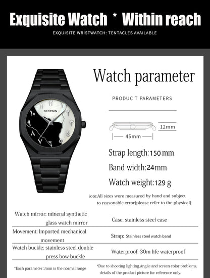BESTWIN Men's Fashion Watch: Creative Dial, Gold-Plated Casing, Business-Oriented.