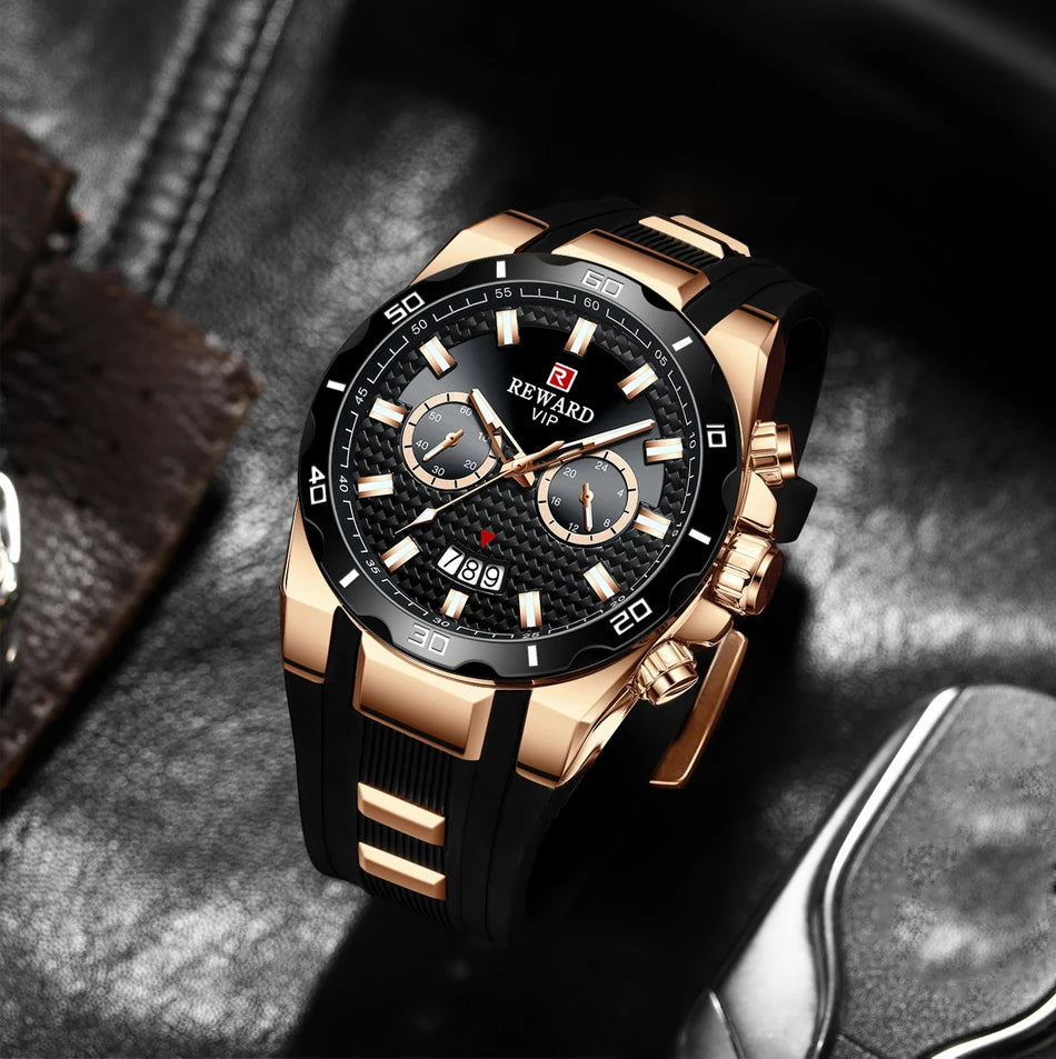 REWARD 83006 Fashion Large Dial Watch Men's Top Brand Luxury Chronograph Calendar Silicone Sports Quartz Watches for Man Reloj