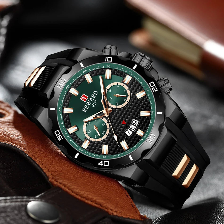 REWARD 83006 Fashion Large Dial Watch Men's Top Brand Luxury Chronograph Calendar Silicone Sports Quartz Watches for Man Reloj